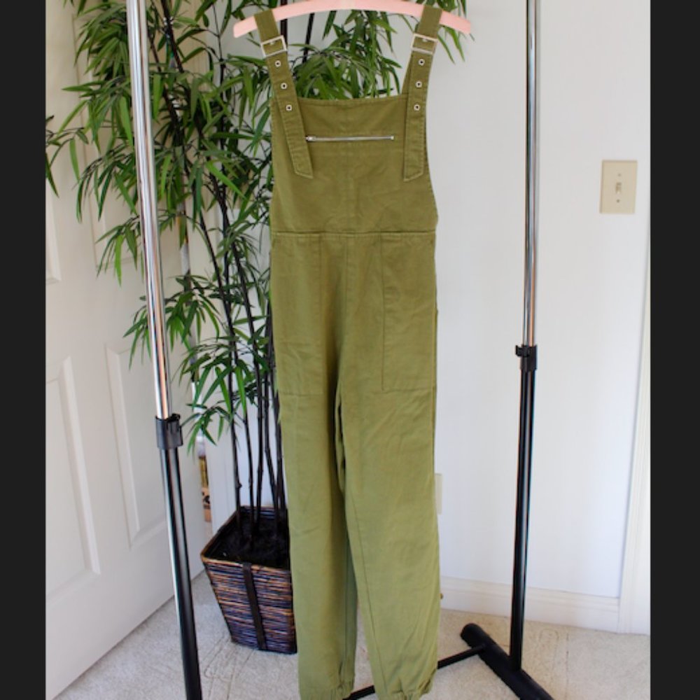 Emory Park Olive Army Green Elastic Overalls Small